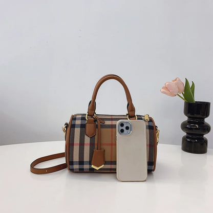 Women Luxury Plaid Shoulder Bag Gold Hardware Lightweight Large Capacity Zipper Adjustable Strap Dual Handles Travel Business