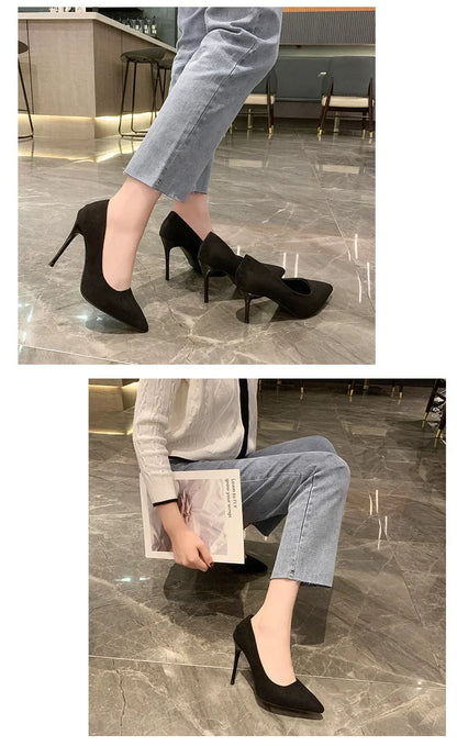 Spring and Autumn New Black High Heels Female Shallow Mouth Pointed Thin with Sexy Temperament Single Shoes Zapatos De Mujer