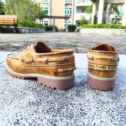 Handmade Cowhide Vintage Men Work Shoes British Outdoor Hiking Casual Leather Shoes Commuting Dress Shoes Loafers Sneakers