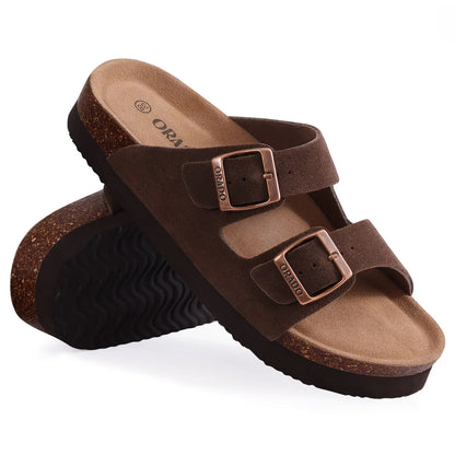 Kidmi New Fashion Women's Sandals Summer Cork Clogs Sandals Classic Women Mules Soft Suede Beach Slides With Adjustable Buckle