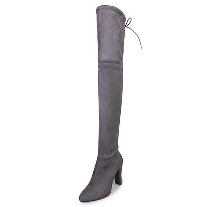 Women's Boots 2026 Autumn and Winter New European and American Style Plus Size Knee High Boots High Heels Round Toe Frosted Boot