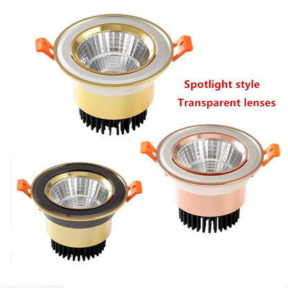 Gold Electroplating Ultra-High Quality Recessed LED Downlights Dimmable 7W9W12W15W COB Ceiling Spotlights AC90~260V For Home Use