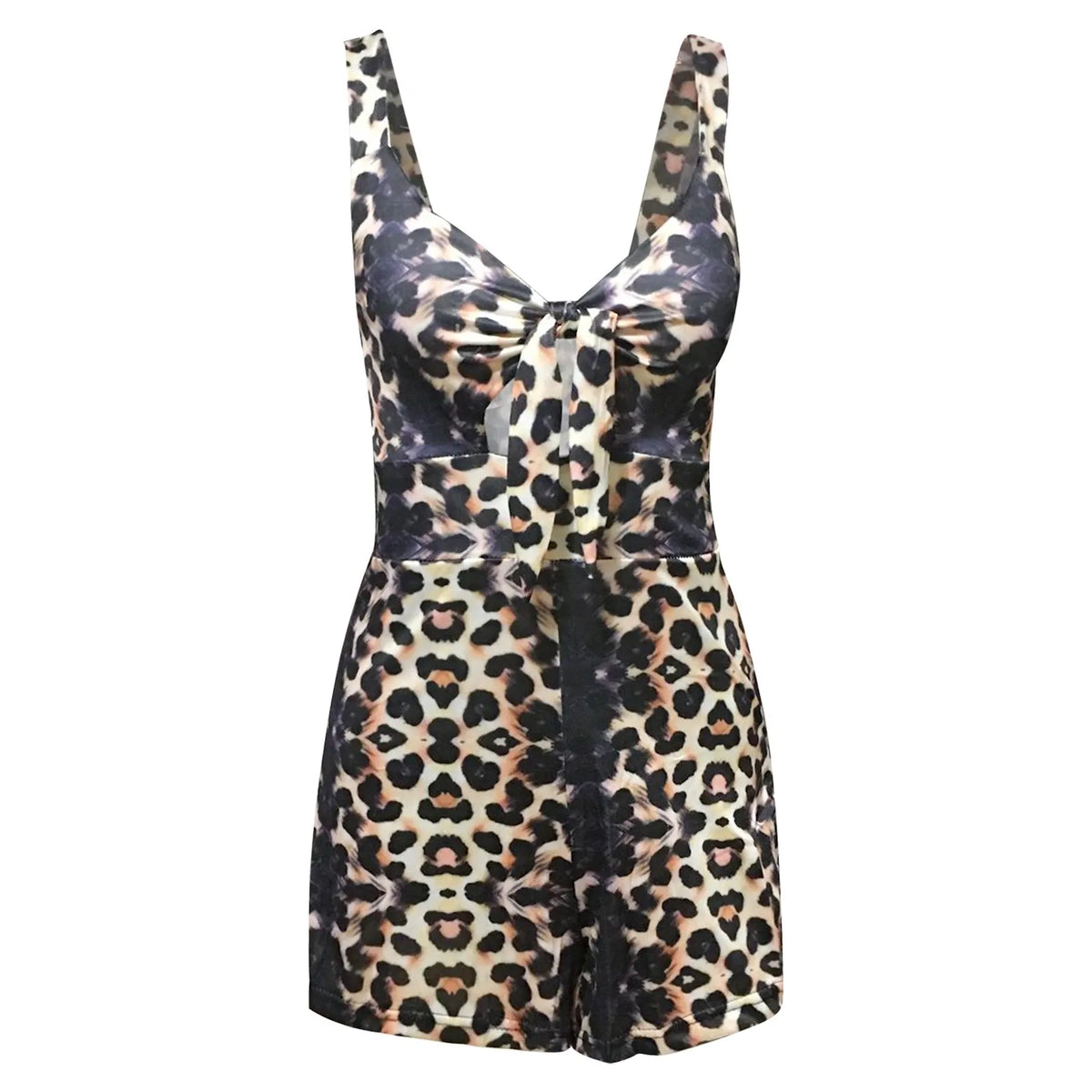 Summer Fashion Women's Jumpsuit Shorts Print Loose Short Sleeve V-neck Bow Knot Rompers Sleeveless  Strappy Bodycon Playsuit