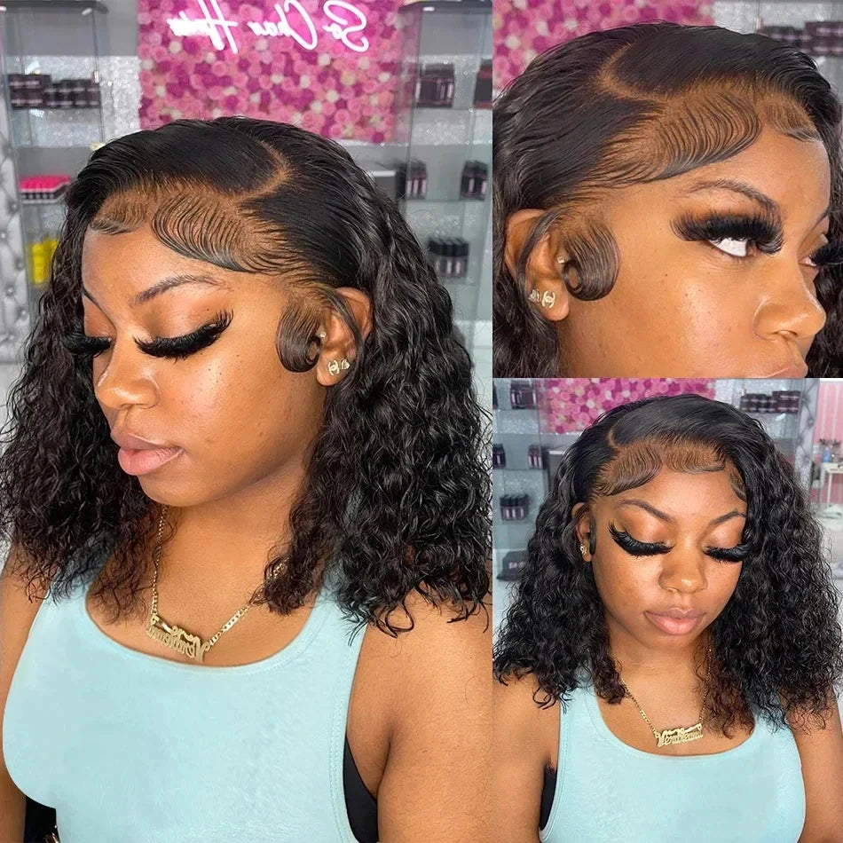 Loose Deep Wave Short Bob 13x4 HD Lace Front Wigs Brazilian 100% Human Hair Curly 4x4 Transparent Lace Frontal Wig 12 14 16 Inch