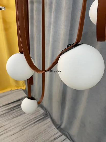 Nordic Leather Chandelier Italian Leather Belt Duplex Staircase Living Room Hotel Restaurant Decoration LED Lamps Pendant Lights