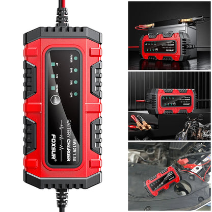6V/12V 1.5A Car Battery Charger Electric Motorcycles Charger Smart Charger for Car Truck Boat SUV Lead-Acid AGM GEL Batteries