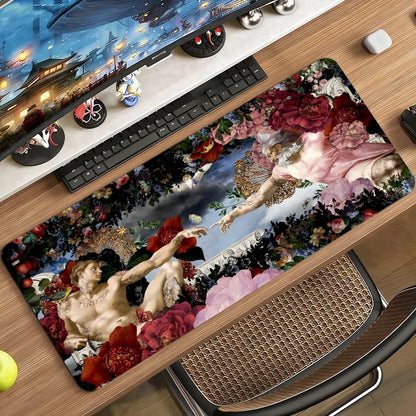 Art The Creation of Adam Mouse Pad Large Non-Slip Waterproof Mat Stitched Edge Keyboard Pad for Gaming Daily Office