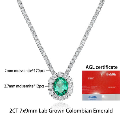 OEVAS 2CT 7X9MM Oval Lab Grown Emerald/Ruby/Moissanite Pendant Necklace For Women S925 Silver Plated 18K Luxury Dainty Jewelry