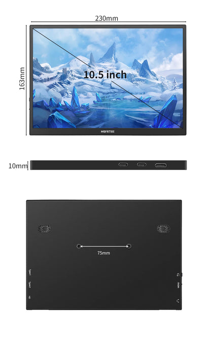 HGFRTEE 10.5 inch Portable Monitor 420Cd/m ² FHD 1280P 100% SRGB Laptop Second Screen For Mac Xbox PS4/5 Switch