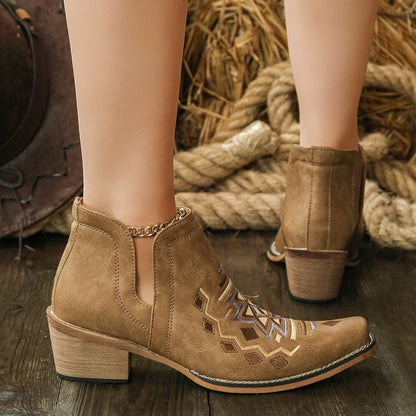 Fashion Retro Women ankle boots low heel square head stitching line embroidery shoes soft short boots party banquet Plus Size 43