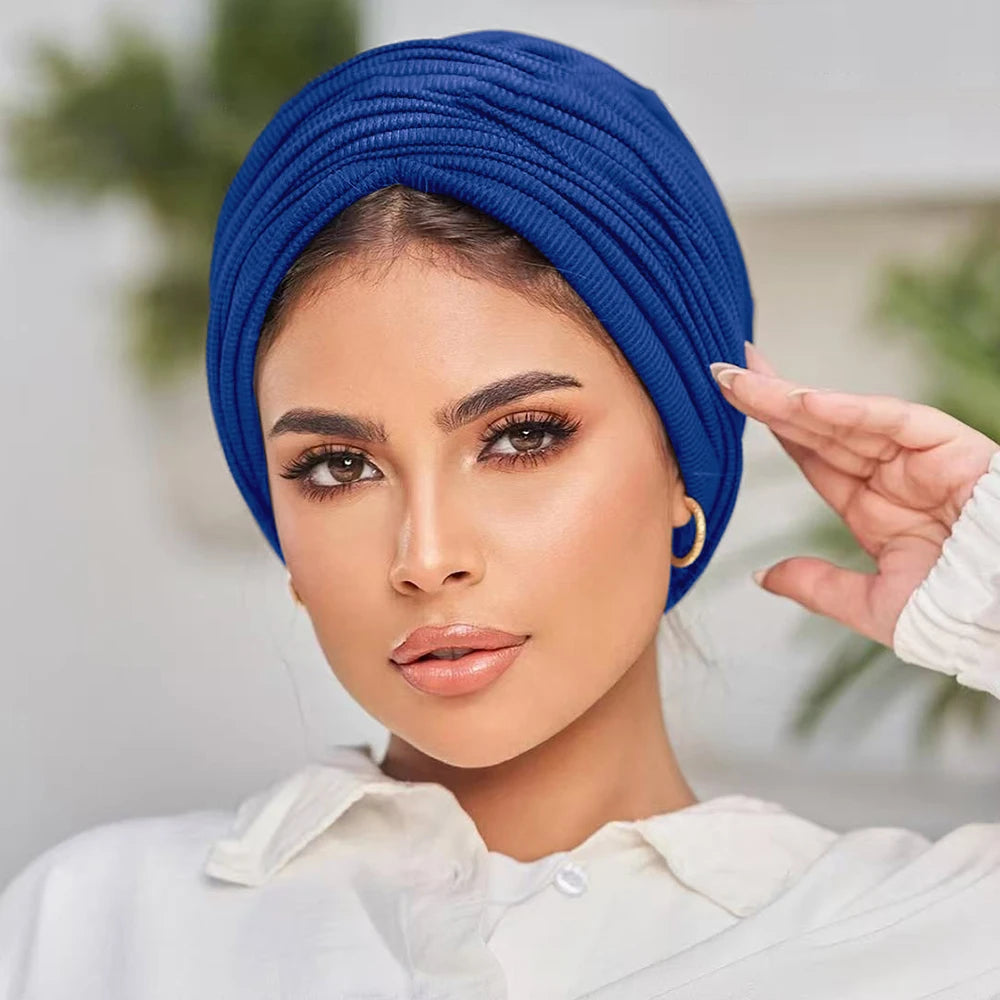 Solid Color Threaded Headscarf Wrapped Design With High Elasticity Suitable For Various Head Circumferences