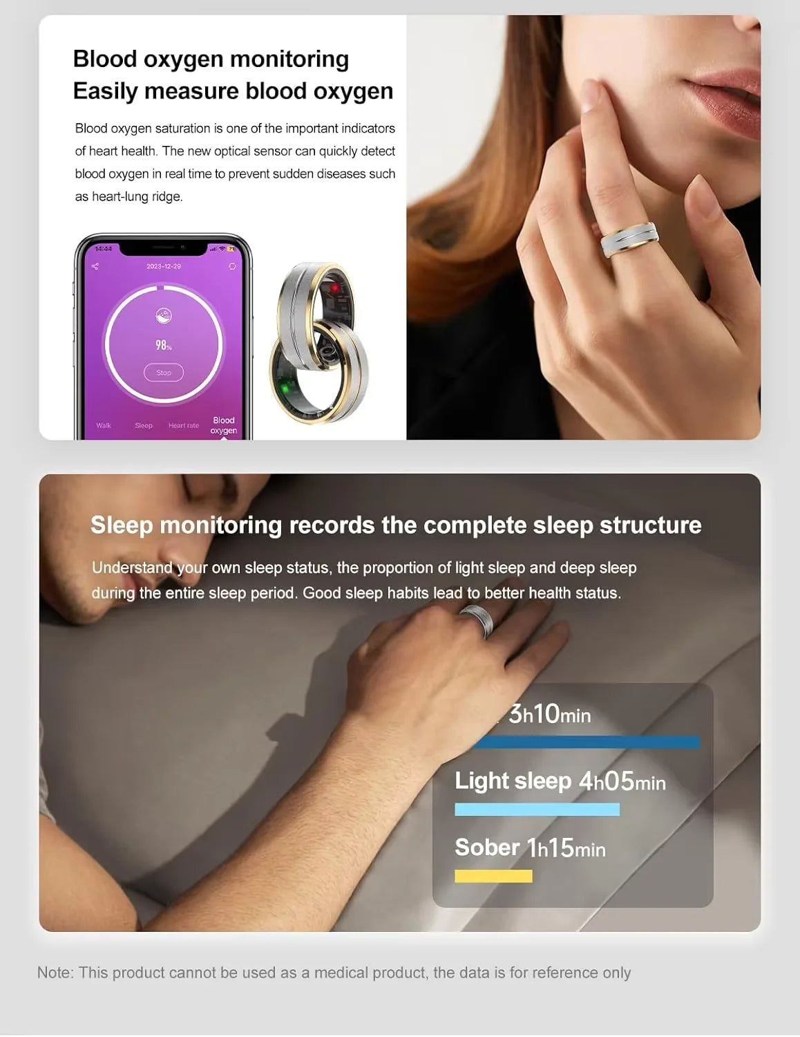 2026 New Smart Ring Heart Rate Blood Pressure Sleep Monitoring Motion Tracking IP68 Waterproof Men Women Smart Ring Holiday Gift