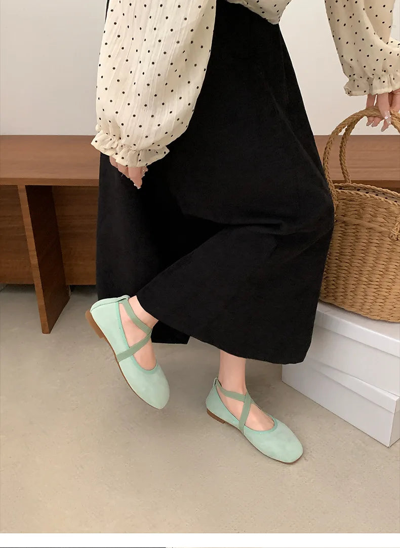 Ladies Ballet Shallow Flat Shoes Women's Retro Mary Jane Shoes Luxury Soft Sole Shoe Women Cross Strap Flats Zapatos Mujer 2025