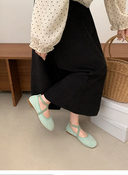 Ladies Ballet Shallow Flat Shoes Women's Retro Mary Jane Shoes Luxury Soft Sole Shoe Women Cross Strap Flats Zapatos Mujer 2025