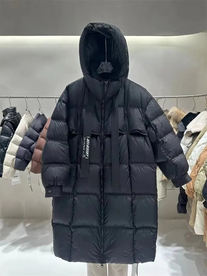пуховик женский зимний Warm Winter Women Coat Long Jacket Korea Oversized Loose Hooded Coats Female Casual Long Overcoat 다운패딩