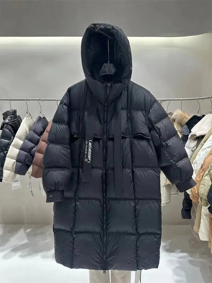 пуховик женский зимний Warm Winter Women Coat Long Jacket Korea Oversized Loose Hooded Coats Female Casual Long Overcoat 다운패딩
