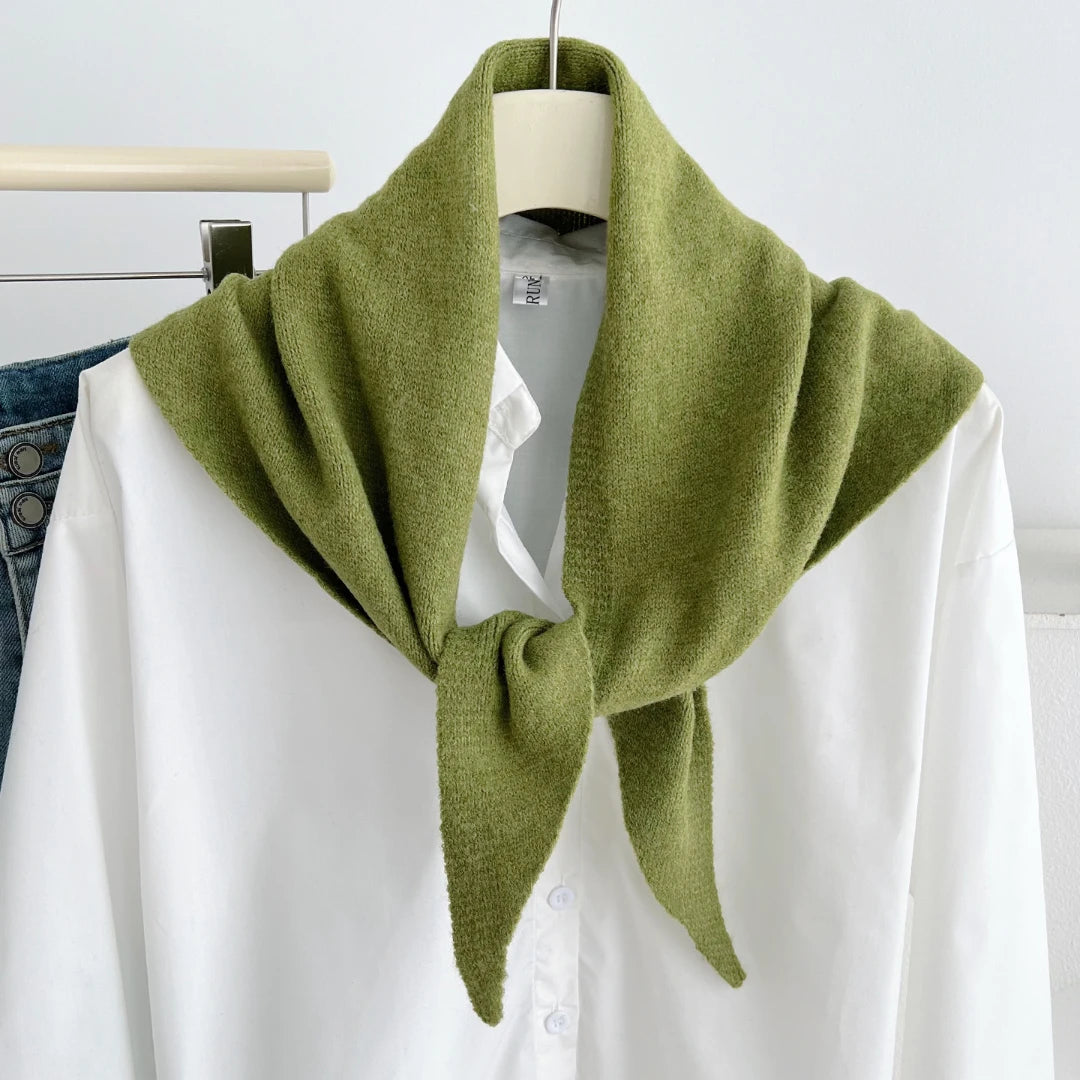 Versatile Knitted Triangle Shawl Solid Winter Scarf Headscarf Women Warm Neck Wrap Casual Layering Scarves for Daily Street Wear