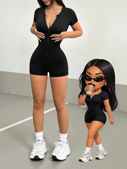 Women's Slim Fit Casual One-Piece Pants Backless Short Sleeve Hollow Design Fashionable Sexy Comfortable Y2K Style Onesie