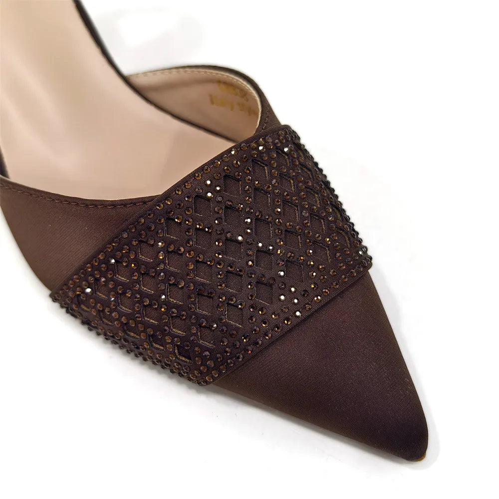 Nigerian Women Heel Party Ladies Italian Design Shoes And Bags Set Decorated with Rhinestone Handbag Wedding Party