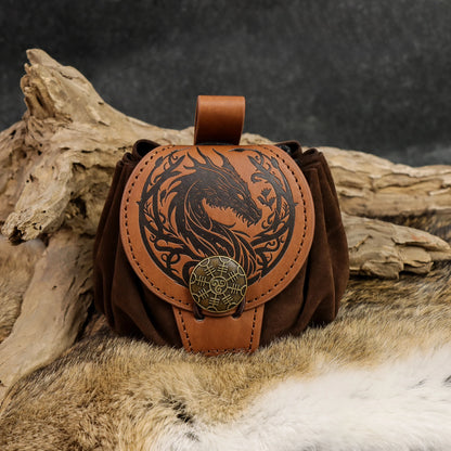 Medieval Viking Money Pouch Bag Cosplay Hangable Belt Waist Bag Unisex Leather Drawstring Bag Coin Purse Party Accessories Prop