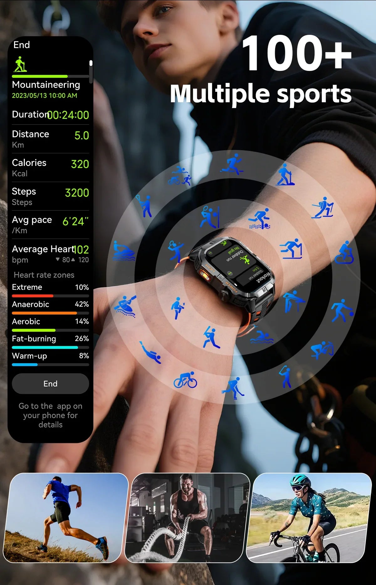 New Outdoor Military Men Smartwatch Equipped With GPS Sports LED Lighting, Compass, Wireless Communication IP68 Waterproof Watch