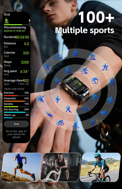 New Outdoor Military Men Smartwatch Equipped With GPS Sports LED Lighting, Compass, Wireless Communication IP68 Waterproof Watch