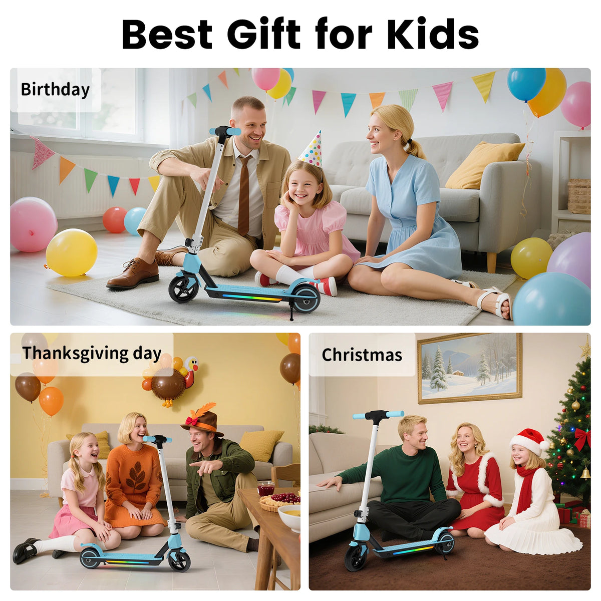 Electric Scooter for Kids Age 6-14, 130W Motor, Kick-Start Boost Scooter 8.7 Mph Speed, Foldable, Deck Lights & Dual Braking System
