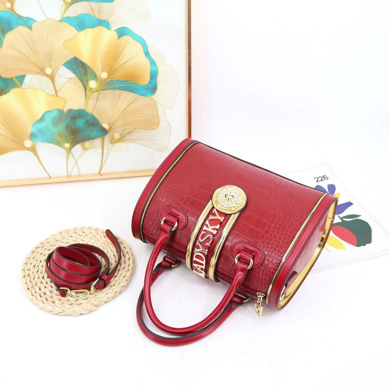 Designer Luxury Boston Bags For Women High Quality Crocodile-embossed Top Handle Bag Fashion Diamonds Letter Decoration Handbag
