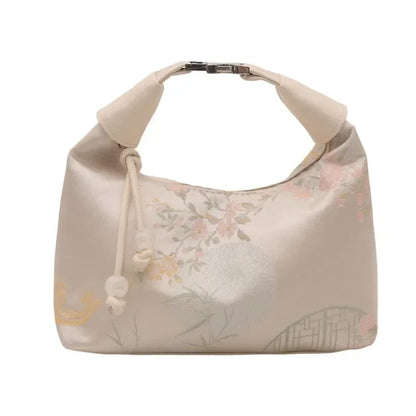 Fashion Luxury Women Embroidery Shoulder Bag Nylon Pearl Pendant Bucket Bag Versatile Handbag Retro Women Crossbody Bags сумка