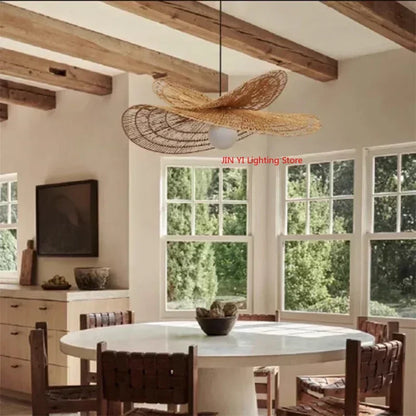 Wabi-Sabi Style Pendant Lights For Bedroom Living Room  Rattan Hand-Woven Lamp Restaurant Home Decor Chandeliers G80 Bulb
