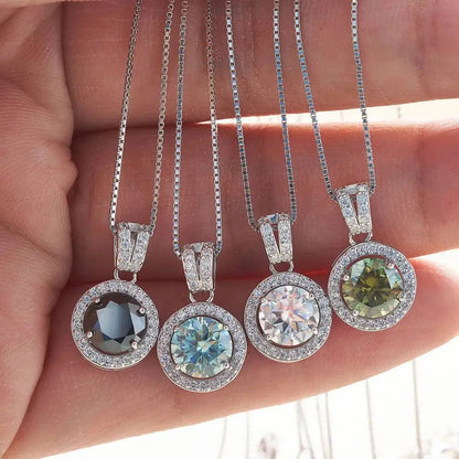 S925 Sterling Silver Moissanite Necklace 1 Carat Round Shape colorful lab-created diamond jewelry For Women