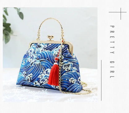 Fashion Vintage Fringe Bag Small Shell Bags Chain Women Shoulder Crossbody Bag Crane Flying Women's Handbags Purses Embroidery