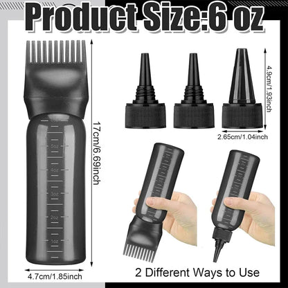 Hair Oil Application Bottle, with 3 Pointed Mouth Caps and 6 Ounces Hair Dye Bottle Root Comb, Suitable for Scalp (black&white)
