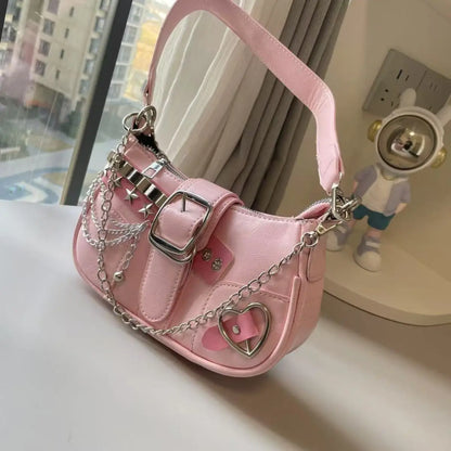 Fashion Hot Girls Square Shoulder Bags Retro Rivet Star Women's Underarm Bag Sweet Pu Leather Female Chain Handbags Pink Purse