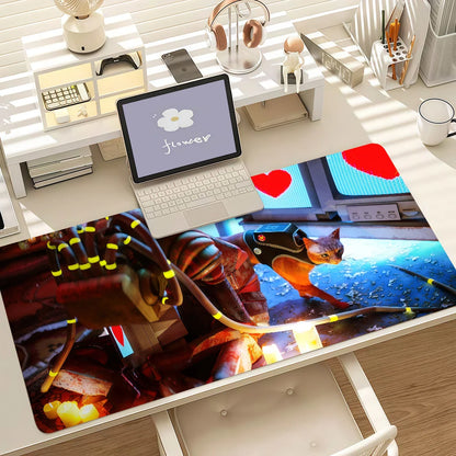 S-Stray Cat Adventure Game Mouse Pad Anti Slip Rubber Edge Locked Thickened Laptop Gaming Desk Mat