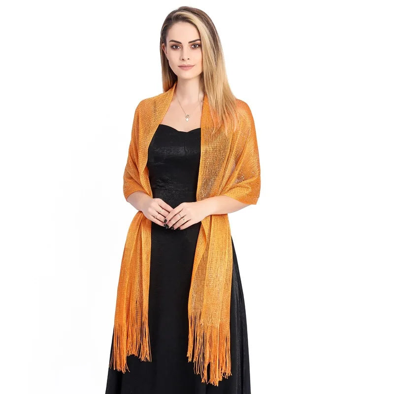 Metallic Silk Scarf Bridal Evening Gown Accessory For Women Wedding Party Prom Bridal Shawl Gold Silver Thread