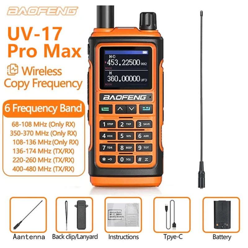Baofeng UV-17pro Max Air Band Walkie Talkie Draadloze Kopieerfrequentie Lange Afstand Type-C Noaa Am Draagbare UV-5R  Ham Tweewe