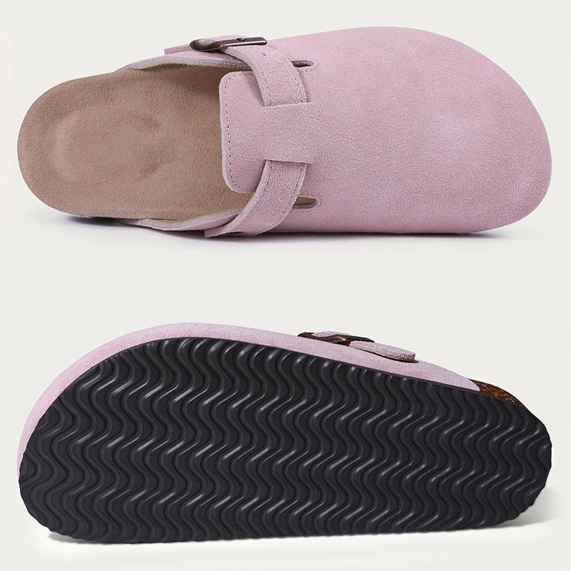 Kidmi New Cow Suede Women's Potato Shoes With Adjustable Strap Cork Insole Mules Outdoor Unisex Clogs Slippers With Arch Support