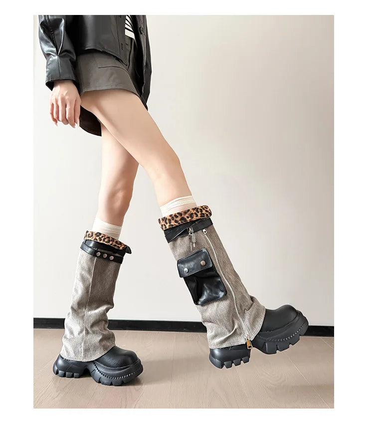 Women Boots Suede Fashion Heeled Boots Women’s Winter Boots Leopard Designer Shoes 2026 Gothic Gladiator Snow Botas