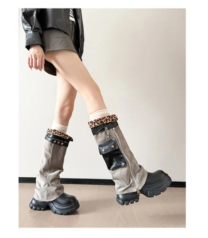 Women Boots Suede Fashion Heeled Boots Women’s Winter Boots Leopard Designer Shoes 2026 Gothic Gladiator Snow Botas