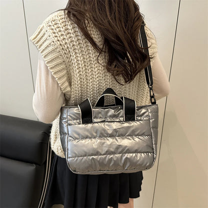 2025 Winter Luxury Quilted Tote Bag Women Fashion Down Puffer Shoulder Bag Large Capacity Crossbody Messenger Purse Nylon Gift