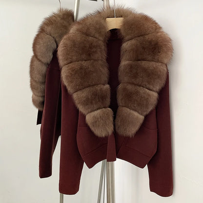 OFTBUY Loose Fit Warm Winter Fashion Lady Outerwear Sweater Female 2025 New Women's Knit Cardigan with Large Real Fox Fur Collar