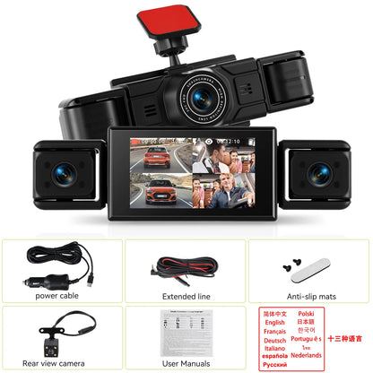 Podofo Dashcam for Cars 4 Channel Black Box WiFi Driving Camera 1080P Car Dash Cam with Four High-Definition Cameras, Including 480P Left Interior, Right Interior, and Rear Cameras  Loop Recording, 360 Degree Protection Car D
