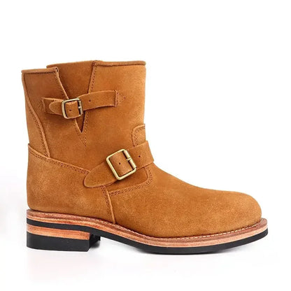 Hand-lined Anti-fur Leather Engineer Boots American Vintage Mid-barrel Motorcycle Desert Boots Knight Boots