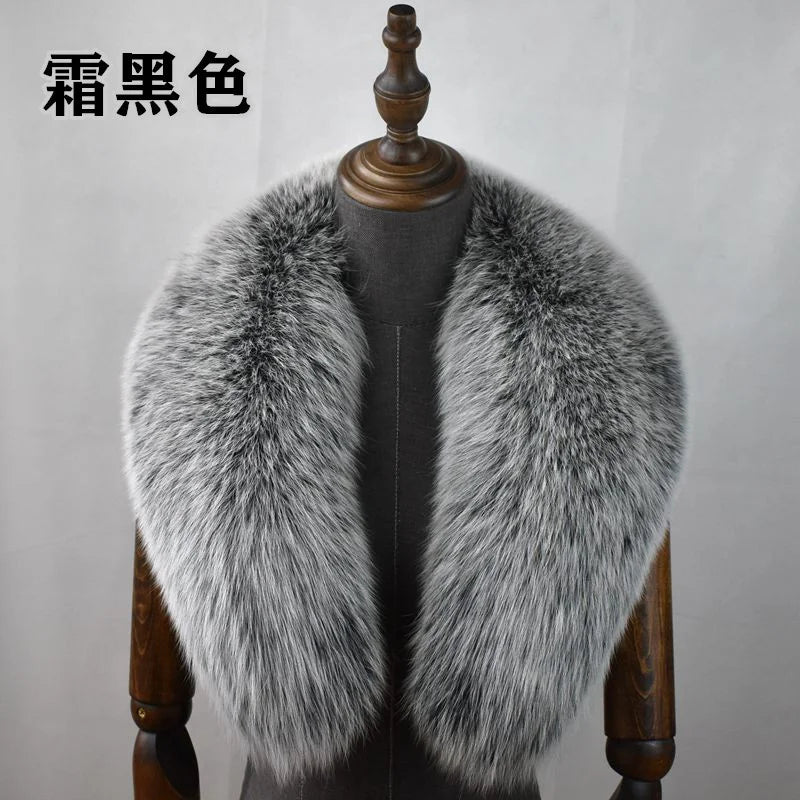 Fox Fur Collar 100% Real Fox Fur Scarf Winter Women Natural Fur Gray Collar Large Size Neck Warmer Fur Scarf Shawls