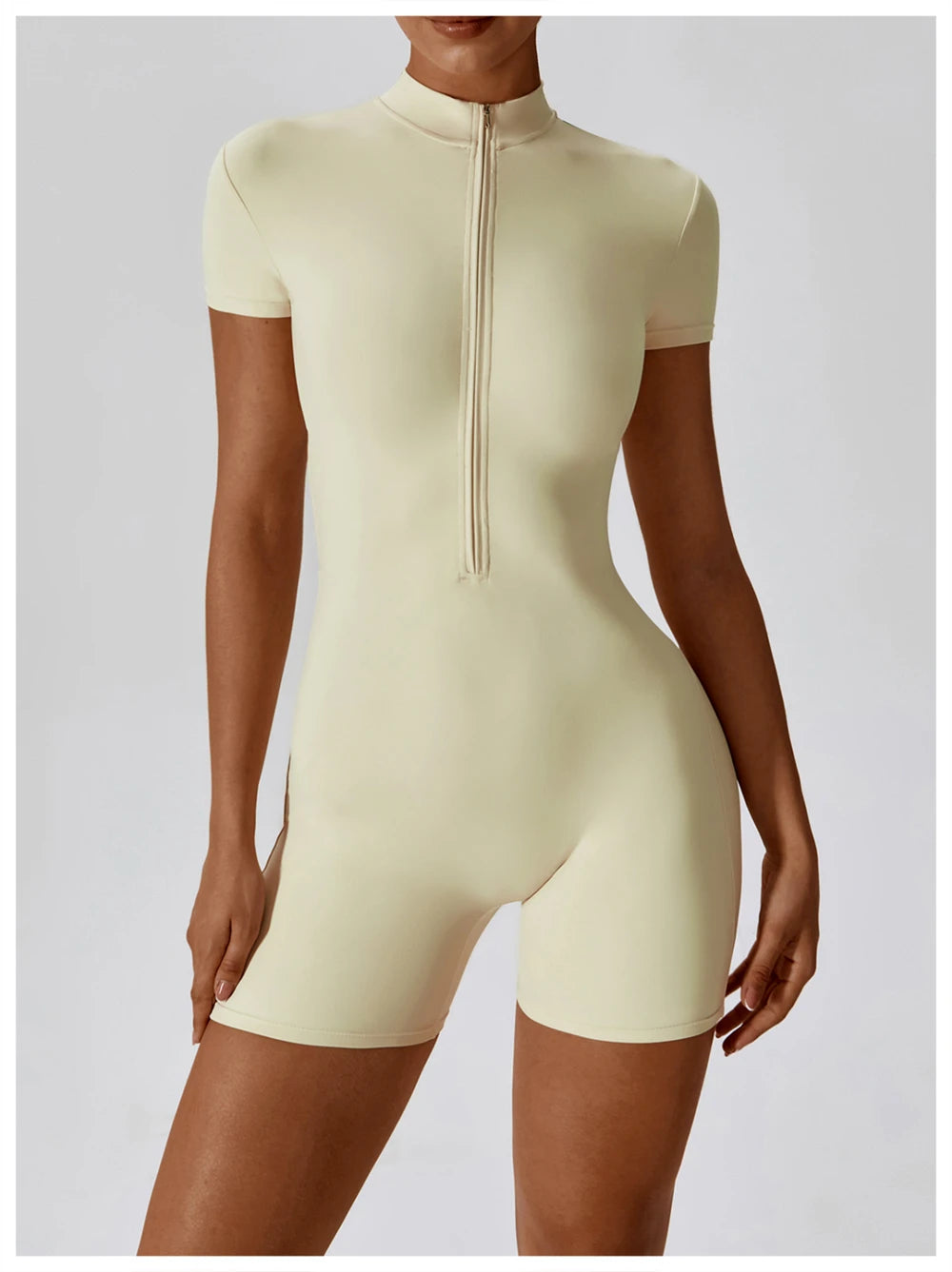 Womens Yoga Short Sleeve Jumpsuits Slim Thin Fit Stretch One Piece Playsuits Romper Sexy Fitness Female Basic Zipper Sportwears