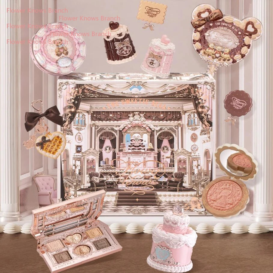 Flowerknows THE SWEETIE BEAR COLLECTION Makeup Gift Set All In Concealer Palette Blush Setting Powder Lip Jelly Gift Box Mirror
