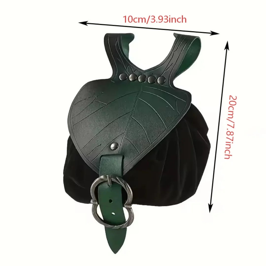 Medieval Waist Bag Retro PU Leather Elf Leaf Copper Coin Waist Bag Belt Accessories Renaissance Dress Belt Waist Bag Props