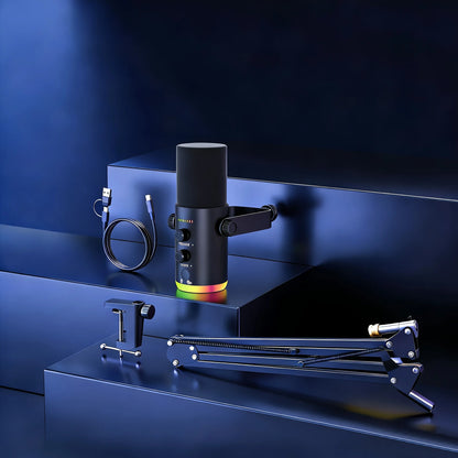 XLR/USB Gaming Microphone Kit: Dynamic PC Mic for Streaming Podcasting, Software Support, Mute Button, RGB Computer Mic