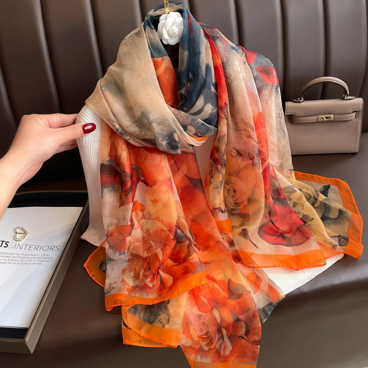 130*180cm Fashion Spring Summer Women Floral Printing Beach Silk Scarf Shawls Female Long Wraps Beach Sunscreen Hijab Lady